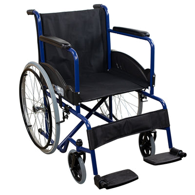 Cadeira de rodas dobrável azul propulsível