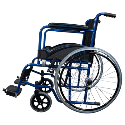 Cadeira de rodas dobrável azul propulsível