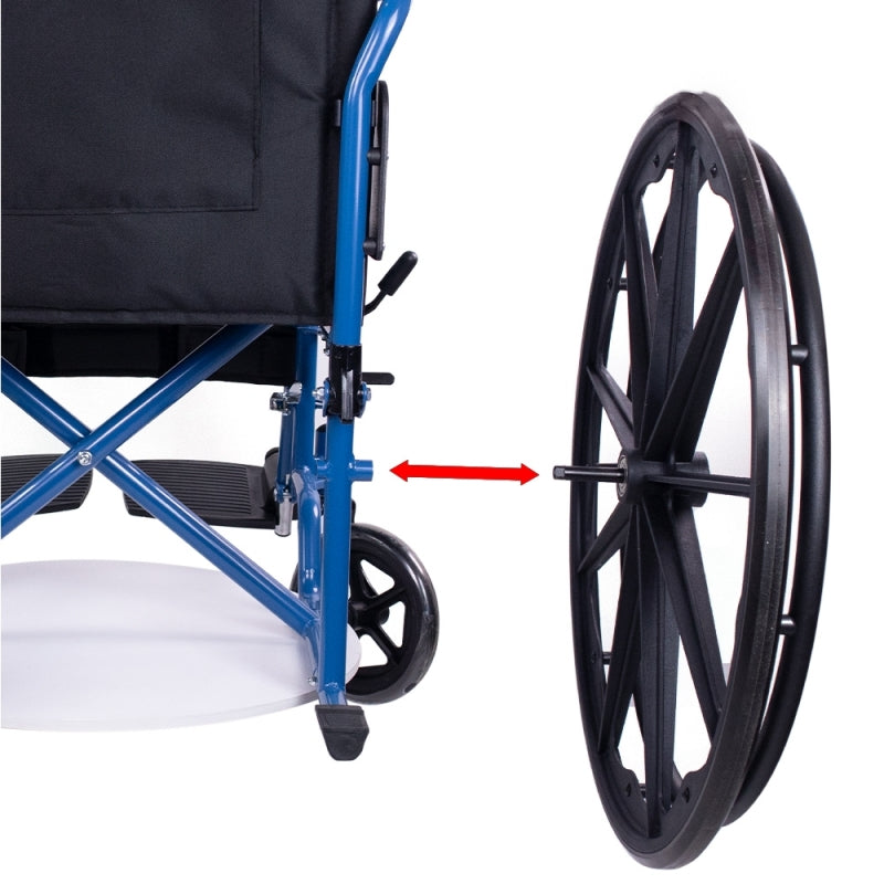 Cadeira de rodas dobrável com rodas azuis grandes